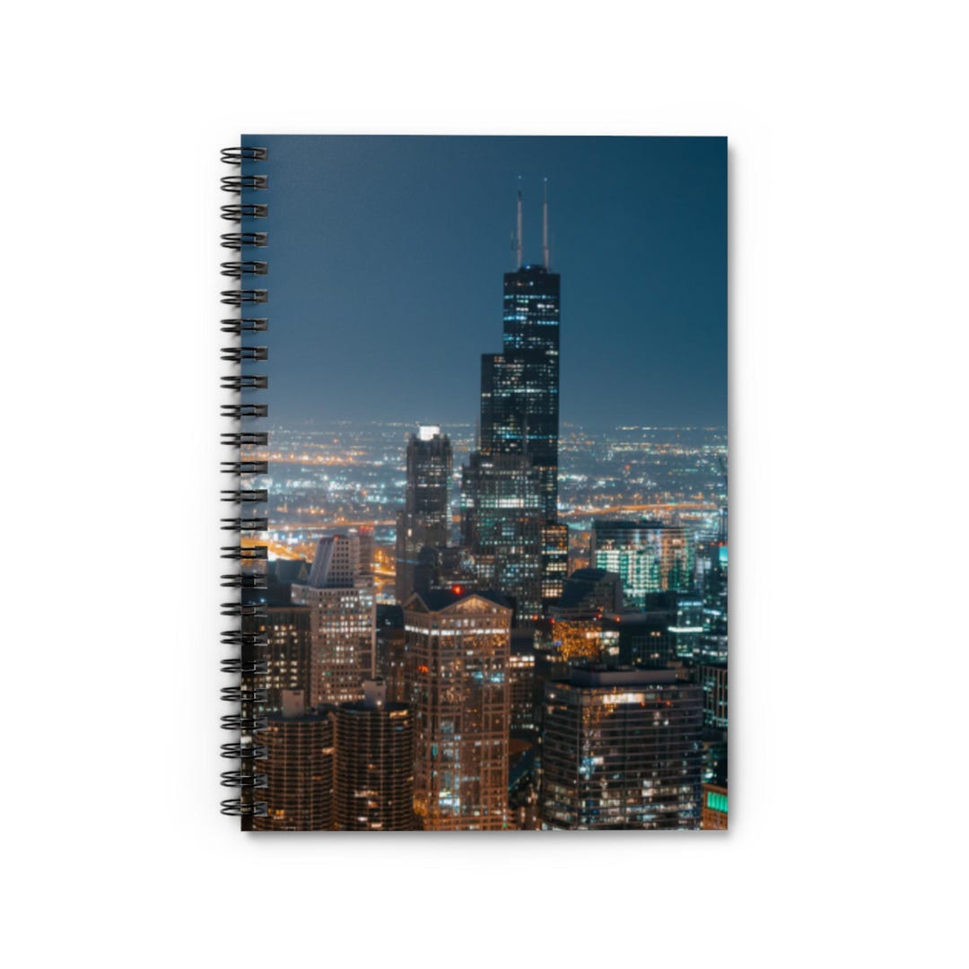 Chicago Skyline at Night Spiral Notebook | Cityscape Ruled Notebook - Etsy