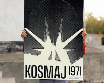 Póster de arquitectura brutalista Kosmaj Serbia Spomenik, lámina de arte mural industrial, decoración de descarga digital