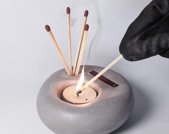 Portavelas de hormigón con cerilla, soporte para velas de guijarros, decoración zen industrial