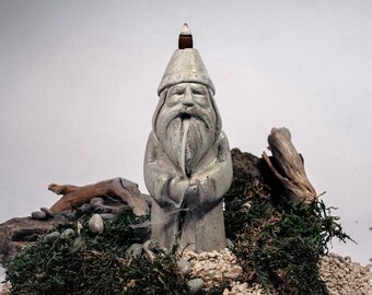 Quemador de incienso de hormigón con forma de gnomo fumante, reflujo, estatua de druida nórdica esculpida a mano, decoración de jardín