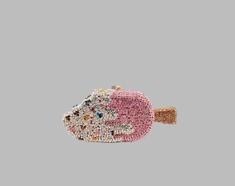 Pink and Silver Crystal Evening Clutch, Ice Cream Shaped Novelty Bag
