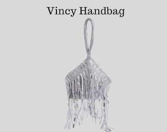 Bolso Clutch Strass Plata Borlas Forma Irregular Elegante Fiesta