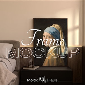 Bedroom Frame Mockup: Loft Interior, Vertical DIN A Thin wood, Minimalist Art Print Décor  PSD