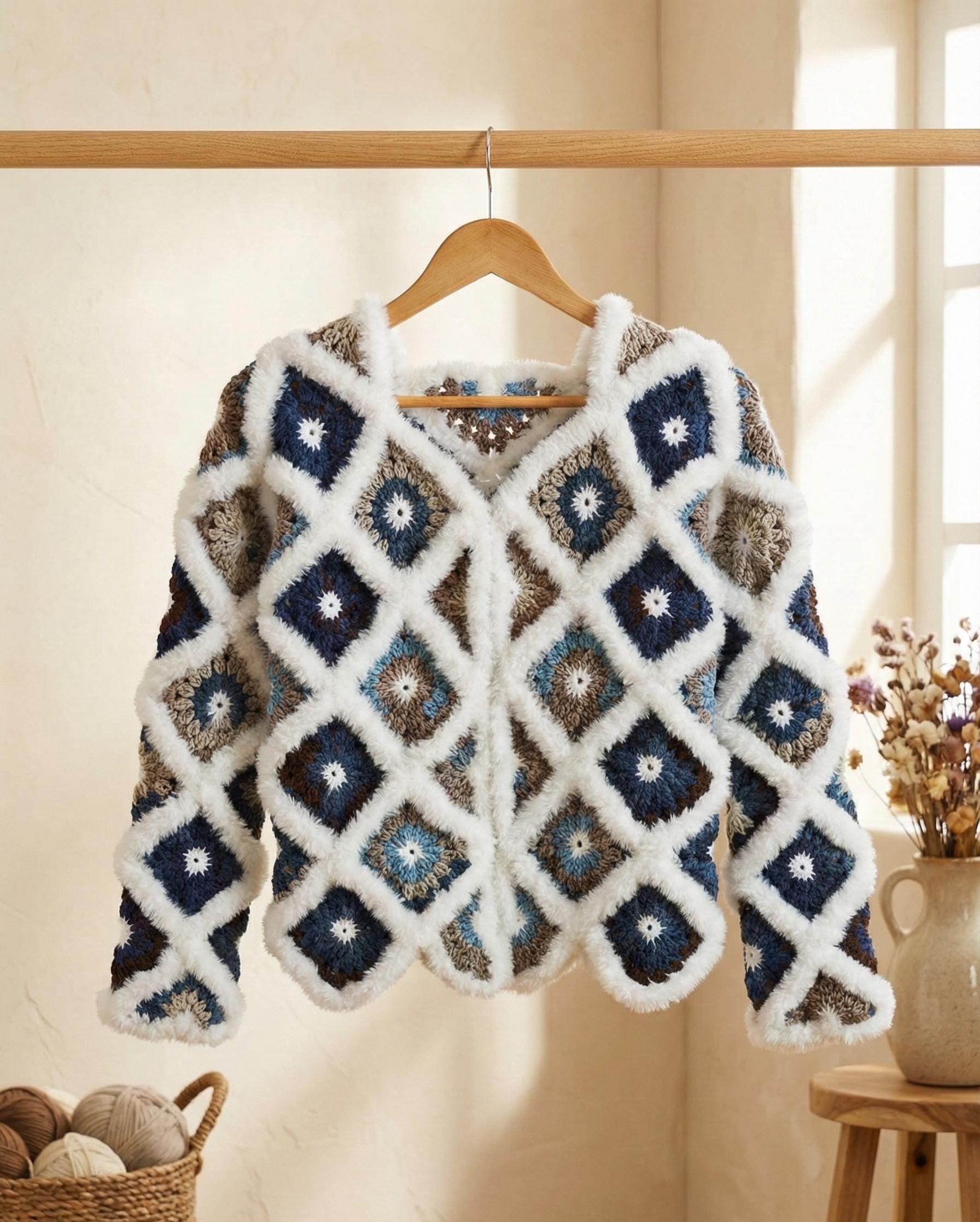 Crochet Pattern: Video Tutorial+ PDF, Fluffy Granny Square Cardigan ...