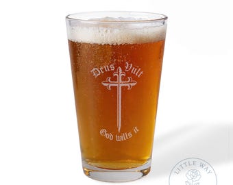 Szklanka do piwa Deus Vult, grawerowana katolicka szklanka do piwa, krzyż krzyżowców, katolicki prezent dla niego, prezent dla księdza, prezent dla taty