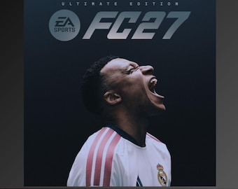 May include: A digital graphic for a Steam Shared Account featuring the EA Sports FC27 Ultimate Edition logo and a player in a white jersey with red stripes. The text reads STEAM SHARED ACCOUNT and SHARED ACCOUNT NO KEY/CODE OFFLINE.