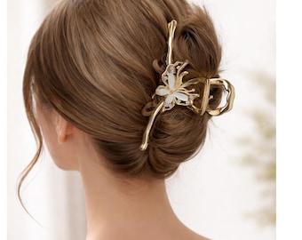 Gold Butterfly Hair Claw Clip, Rhinestone Inlay, French Updo