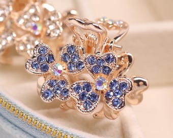 Mini Crystal Flower Hair Claw Clip Set– Sparkly Rhinestone,