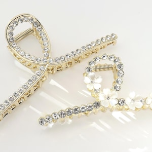 Crystal Flower Gold Hair Claw Clip, French Updo, Bridal image 4