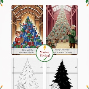 May include: A bundle of four printable Christmas stories for focus and organization. The cover art features illustrations of Christmas scenes, including a boy with gifts, a giant Christmas tree made of presents, and line drawings of Christmas trees with children. The title is "The Chunking Mastery Bundle!"