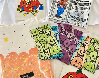 Vintage 90s Halloween Party Paper Ephemera Lot, Door Cover, Window Clings, Goodie Bags, Tablecloth