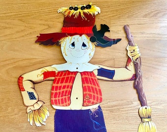 Vintage Jointed Die Cut Halloween Scarecrow, Amscan Autumn Fal Cardboard Cut Out Party Decor