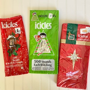 Three Boxes Vintage Christmas Icicles, Silver and Colorful Icicles, Retro Christmas Tree Icicles Strands, Made in USA