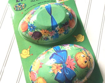 Vintage Ullman Easter Egg Candy Container, New Old Stock, Plastic Candy Holder with Lid, 1980s Kitsch Easter Decor