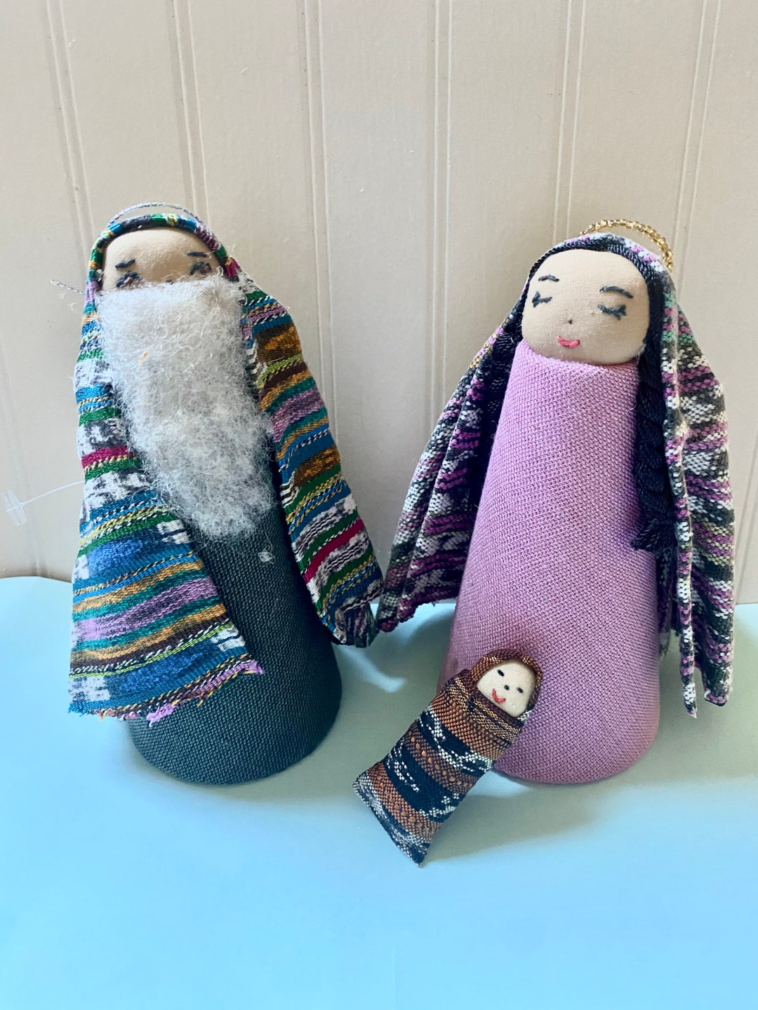 Vintage Guatemalan Nativity, Boho Christmas Decor, Folk Cloth Nativity