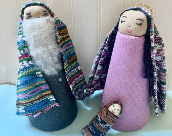 Vintage Guatemalan Nativity, Boho Christmas Decor, Folk Cloth Nativity Scene