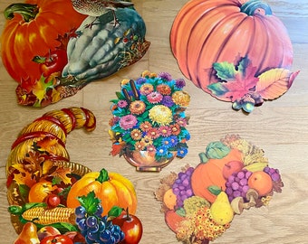 Vintage Die Cut Lot Halloween Autumn Fall Pumpkins Gourds Mums