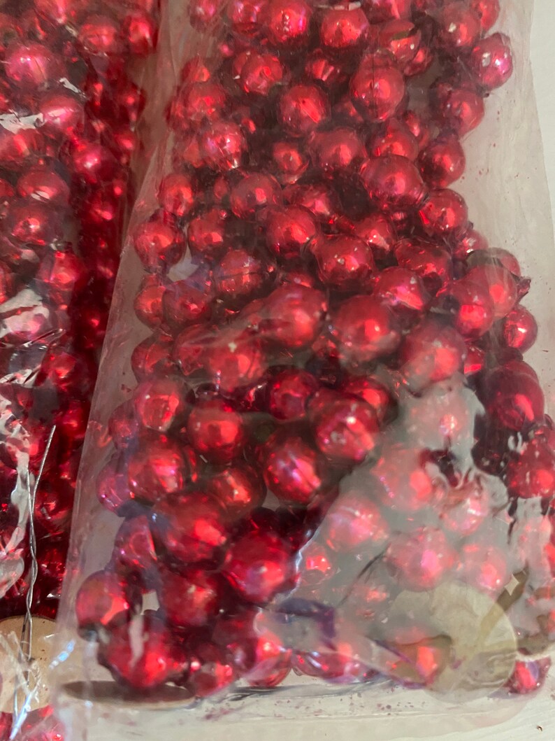 2 Vintage Woolworth Red Mercury Glass Bead Garlands, New in Package
