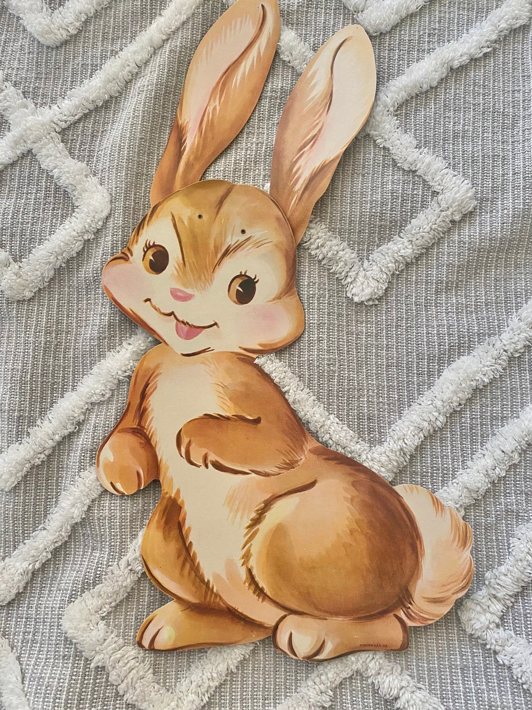 Vintage Die Cut Large Dennison 1961 Easter Bunny, Jointed Ears