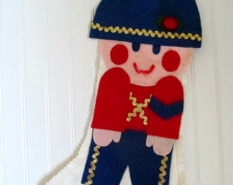 Vintage 1960s Toy Solider Handmade Felt  Christmas Stocking, Colorful Midcentury, Little Boy Kitsch Home Decor, Kids Xmas Stocking,