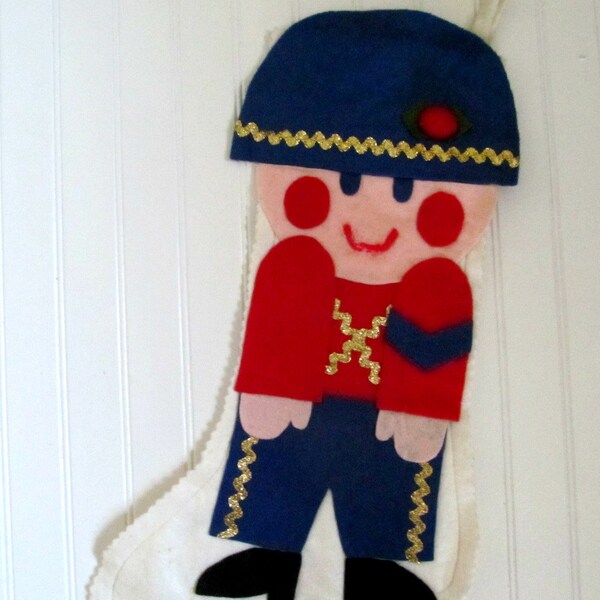 Vintage 1960s Toy Solider Handmade Felt  Christmas Stocking, Colorful Midcentury, Little Boy Kitsch Home Decor, Kids Xmas Stocking,