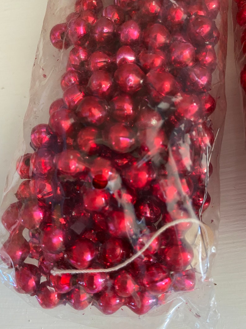 2 Vintage Woolworth Red Mercury Glass Bead Garlands, New in Package