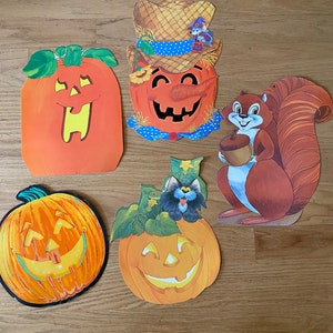 Vintage Die Cut Lot Halloween Pumpkins, Jack O Lantern, Autumn Squirrel