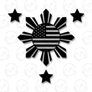 Filipino-American Pride Vinyl Decal Sticker, Filipino Sun and Stars with American Flag Vinyl Decal