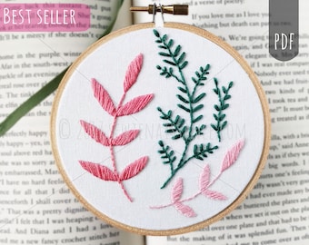 PINK & GREEN BOTANICAL | Pdf Hand Embroidery Pattern for Beginners