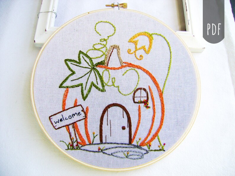 PUMPKIN COTTAGE | PDF Hand Embroidery Pattern for Fall - Etsy