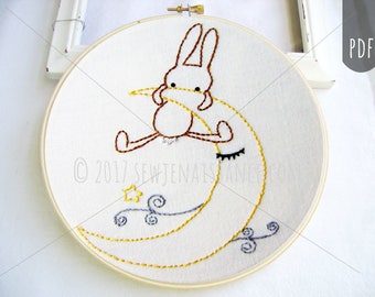 MOON BUNNY | PDF Hand Embroidery Pattern  Goodnight Bunny