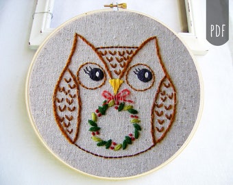 CHRISTMAS WREATH OWL | Pdf Hand Embroidery Pattern