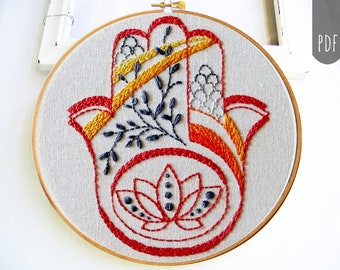 HAMSA Botanical for FALL   | PDF Hand Embroidery Pattern