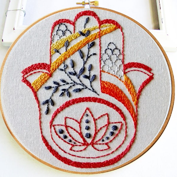 HAMSA Botanical for FALL   | PDF Hand Embroidery Pattern