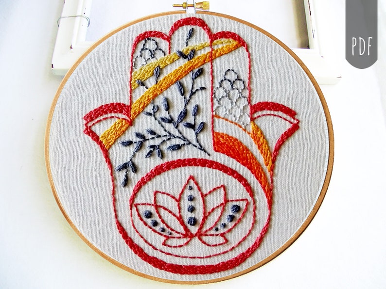 HAMSA Botanical for FALL PDF Hand Embroidery Pattern image 1