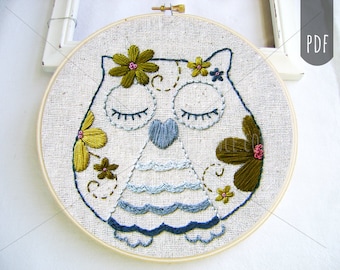 FLOWER POWER OWL | Pdf Hand Embroidery Pattern