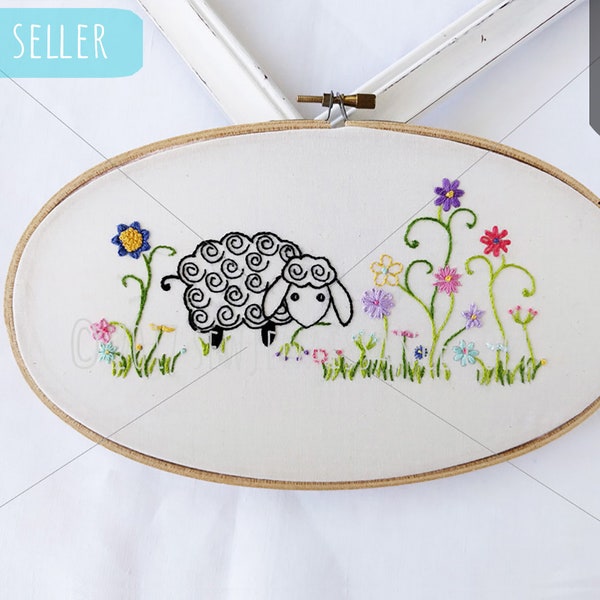 BLACK SHEEP GARDEN | Pdf Hand Embroidery Pattern Spiral Wool and Flowers