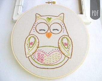 HEARTS & FLOWERS OWL | Pdf Hand Embroidery Pattern