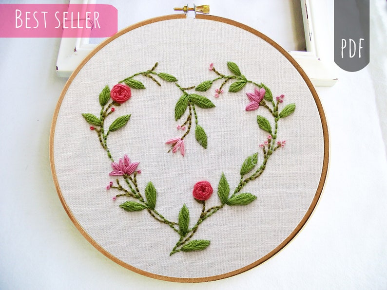 VALENTINE HEART Botanical PDF Hand Embroidery Pattern image 1