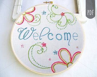 WELCOME SPIRAL FLORAL | Pdf Hand Embroidery Pattern