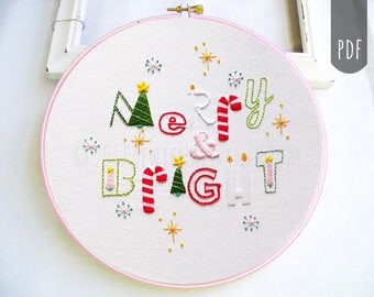 MERRY & BRIGHT CHRISTMAS  | pdf Hand Embroidery Pattern