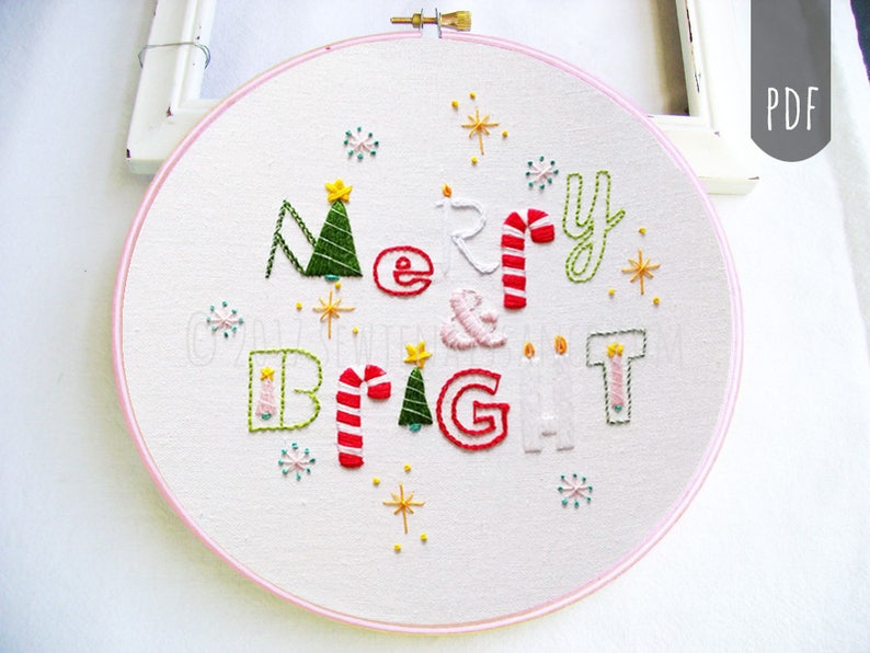 MERRY & BRIGHT CHRISTMAS pdf Hand Embroidery Pattern image 1