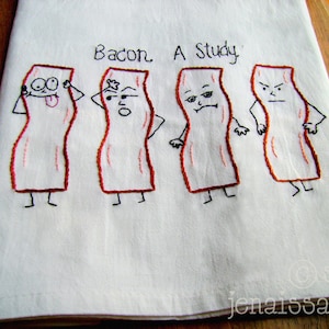 BACON STUDY | PDF Hand Embroidery Pattern  Kitchen Tea Towel Reverie