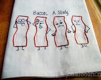 BACON STUDY | PDF Hand Embroidery Pattern  Kitchen Tea Towel Reverie