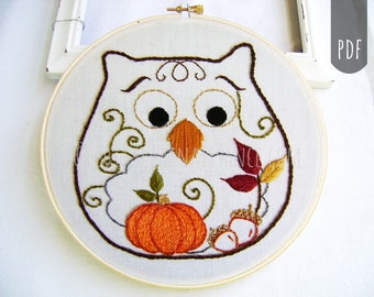 PUMPKIN OWL for THANKSGIVING | Pdf Hand Embroidery Pattern