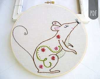 RAT WITH FLOWERS | Pdf Hand Embroidery Pattern