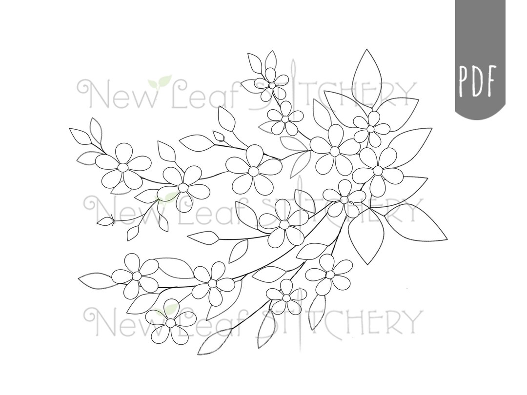 Cherry Blossoms PDF Hand Embroidery Pattern Etsy