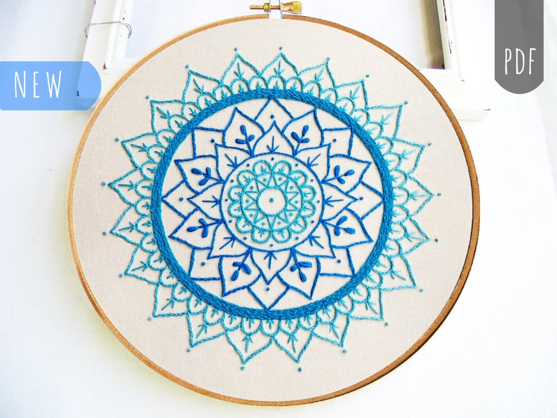 MANDALA In Blue PDF Hand Embroidery Pattern image 1