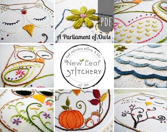 MEGA OWL PACK | Embroidery Pattern Pdf Parliament of Owls Autumn Spring Flower Spiral Owl