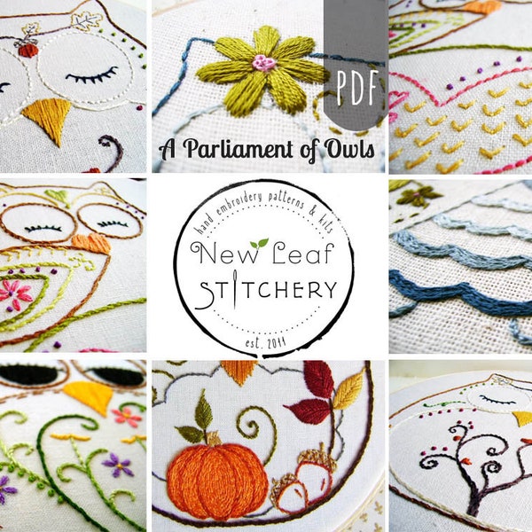 MEGA OWL PACK | Embroidery Pattern Pdf Parliament of Owls Autumn Spring Flower Spiral Owl